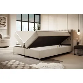 yourhouse24 Boxspringbett Chester mit 2 Bettkästen, Doppelbett mit Bonell-Matratze + Topper (Farbe: Monolith 01, Größe: 140x200 cm) - Beige