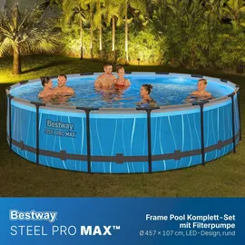 BESTWAY Steel Pro Max Frame Pool Set 457 x 107 cm lichtgrau inkl. Filterpumpe