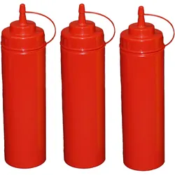 GVK ECO 3 Stück rote Quetschflaschen 0,76Liter Dosierflasche Spenderflasche Dressingflasche