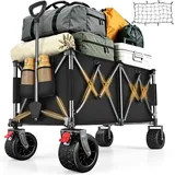 YEAUPE PRO Bollerwagen faltbar mit Feststellbremse, 67L 50kg, Faltbarer Bollerwagen aus 4 Richtungen, Höhenverstellbarer Griff & Seitenöffnung für Garten, Camping, Strandwagen & Einkaufen, Schwarz
