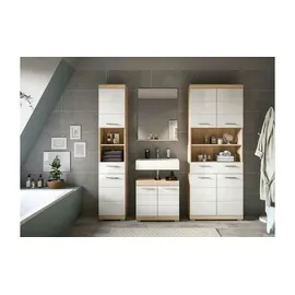 xonox.home Hochschrank Lambada 2 offene Fächer Eiche Hell/Weiß Hochglanz 191 x 74 x 31 cm
