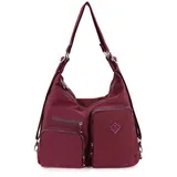 NOTAG Rucksack Damen, 2 in 1 Handtasche Rucksack Wasserdicht Nylon Schultertasche Rucksäcke Damen Umhängetasche für Reisen (Wein)