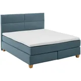 Uno Boxspringbett, Blau, ¦ Maße cm, 160x200 cm, Goldenes M, Made in EU, gepolstertes Kopfteil, Stoffauswahl, Topper durchgehend, in verschiedenen Größen erhältlich, Partnermatratze mit durchgehendem Bezug, Kopfteilauswahl, Schlafzimmer, Betten, Doppelbetten