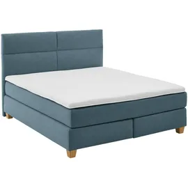 Uno Boxspringbett, Blau, ¦ Maße cm, 160x200 cm, Goldenes M, Made in EU, gepolstertes Kopfteil, Stoffauswahl, Topper durchgehend, in verschiedenen Größen erhältlich, Partnermatratze mit durchgehendem Bezug, Kopfteilauswahl, Schlafzimmer, Betten, Doppelbetten