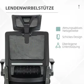 Vinsetto Bürostuhl Ergonomisch, Schreibtischstuhl mit Verstellbar Kopfstütze, Armlehne höhenverstellbar Computerstuhl Drehstuhl mit Wippfunktion,