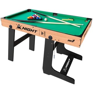 Sport One Billard Night Platzsparend, zusammenklappbar, komplett mit 2 Queues, nummerierten Kugeln, Zielscheibe, Dreieck, Bürste. Maße 122 x 61 x 76 cm offen und 45 x 61 x 162 cm geschlossen, Holz,