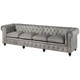 Massivmoebel24 Sofa 4-Sitzer Echtleder 274x82x75 grau chesterfield 204