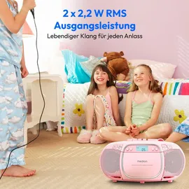 Medion E66476 Stereo Sound System (Boombox, CD-Player, MP3, Kassette, tragbarer Kassettenspieler für Kinder, UKW Radio, AUX, Kopfhörer, Netz & Batterie) Pink