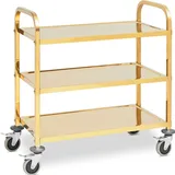 Royal Catering Servierwagen Servierwagen Geschirrwagen Küchenwagen 3 Borde 240 kg Edelstahl - - Ablagen: 80 x 45 cm - 300 - Anivibrationsmatten - golden -