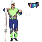 MIMIKRY 80er Jahre Graffiti Retro Ski-Anzug Herren-Kostüm inkl. Brille Overall Einteiler Trash Bad Taste Apres Ski, Größe:L-52/54