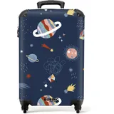 NoBoringSuitcases.com® Kinderkoffer Geschenk Junge Handgepäck Koffer Klein Hartschalenkoffer Trolli Kinder - Weltraum - Planeten - Blau - Koffer Kinder Jungen Trolley, 55x40x20