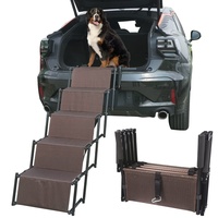YEP HHO 5 Stufen Verbesserte Hunderampen für große Hunde, Auto, leicht, rutschfest, faltbar, tragbare Hundetreppe mit wasserdichter Oberfläche, ideal für Autos, LKW, SUVs (Braun)