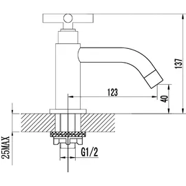 PaulGurkes Kaltwasser Standventil Armatur Kreuzgriff kleiner Wasserhahn Chrom