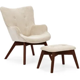 s-style möbel Lounge-Sessel Lenari Cord 71 x 96 x 86 cm Beige mit Hocker