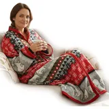 nyvi Ärmeldecke CozyBear - Kuscheldecke mit Ärmeln - TV Blanket mit Reißverschluss für Erwachsene & Kinder - TV Decke mit Ärmeln -Kuschelweich... - Rot