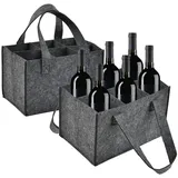 Filz Flaschentasche 6 Flaschen, 2 Stück Filztasche Weinflasche Tasche, Faltbarer Flaschenträger mit Trennwänden Wiederverwendbar Flaschenträger für Wein Getränke Weinflaschen 24 x 16 cm Dunkelgrau - 24 x 16 x 18 cm