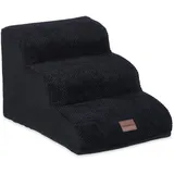 Relaxdays Hundetreppe 3 Stufen, für Hunde & Katzen, HBT: 33 x 41 x 54 cm, weiche Haustiertreppe, Bett und Couch, schwarz