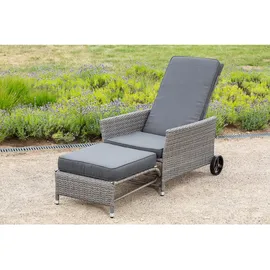 gardenson Gartenliege, Grau, Metall, Kunststoff, Textil, Füllung: Schaumstoff, 68x105x175 cm, Räder am Kopfende, Auflage, stufenlos verstellbar, abnehmbares Fußteil, Gartenmöbel, Gartenliegen,