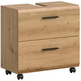 furnling Waschbeckenunterschrank auf Rollen - Ivy mit 2 Schubladen & Siphon-Ausschnitt, MDF Front, Breite 60 cm braun