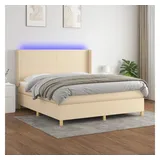 vidaXL Boxspringbett mit Matratze & LED Creme 160x200 cm Stoff