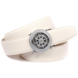 Anthoni Crown Ledergürtel mit silberfarbener Automatik-Schließe und drehendem Steuerruder Gr. 105, weiß , 34705601-105