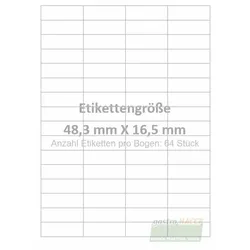 Wasser auflösbare Etiketten 48,3 x 16,5 mm(Anzahl Bögen /VPE: 25)
