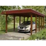 SKANHOLZ Skan Holz Carport Spreewald 345 x 741 cm rote Blende Nussbaum