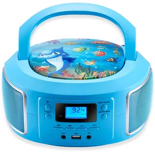 Cyberlux Tragbare Boombox | FM Radio | AUX-In | CD/CD-R | USB | Kopfhöreranschluss | CD-Player | Kinder Radio | CD-Radio | Kompaktanlage | Stereoanlage | Boombox, Bubble Blau