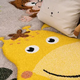 Paco Home Kinderteppich Teppich Kinderzimmer Junge Mädchen Modern Tier Motiv Dschungel Beige Braun Grün, Grösse:160x230 cm