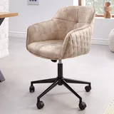 Riess-Ambiente Höhenverstellbarer Design Bürostuhl Euphoria champagner greige Samt drehbar Ziersteppung