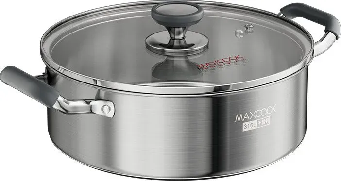 Maxcook 316L-Edelstahl-Hotpot mit Kapselboden, 30 cm, mit Glasdeckel und Silikongriffen, MCT8259
