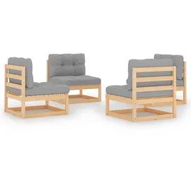 vidaXL Garten-Lounge-Set 4-tlg. Kiefer Massivholz beige/grau