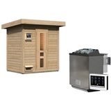 Woodfeeling Karibu Gartensauna Saunahaus Hytti 1 Energiesparende Saunatür 9 kW Bio-Kombiofen inkl. Steuergerät inkl. 8-teiligem gratis Zubehörpaket (Gesamtwert 191,92€)