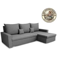 KomfortWelt24 Ecksofa mit Schlaffunktion und praktischem Bettkasten - Bequemer Eckcouch 216x134 cm L-Form MONDO Grau - Grau