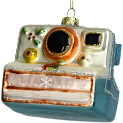 Christbaumschmuck 8,3cm Glas Fotoapparat Figur Handbemalt & mit Glitzer Weihnachtsbaum Anhänger Weihnachten Weihnachtsbaumschmuck Foto Kamera Blau