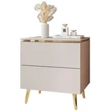 lookway Nachttisch Aurora II Kaschmir mit LED-Beleuchtung und schräge Beine in goldenem Chrom - Gold