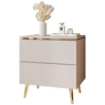 lookway Nachttisch Aurora II Kaschmir mit LED-Beleuchtung und schräge Beine in goldenem Chrom - Gold