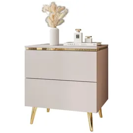 lookway Nachttisch Aurora II Kaschmir mit LED-Beleuchtung und schräge Beine in goldenem Chrom - Gold