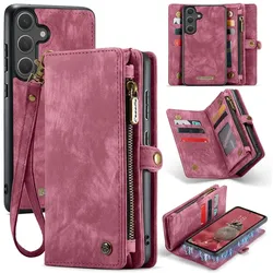 Für Samsung Galaxy S25 5G Kunstleder Multifunktion Tasche Hülle Rot
