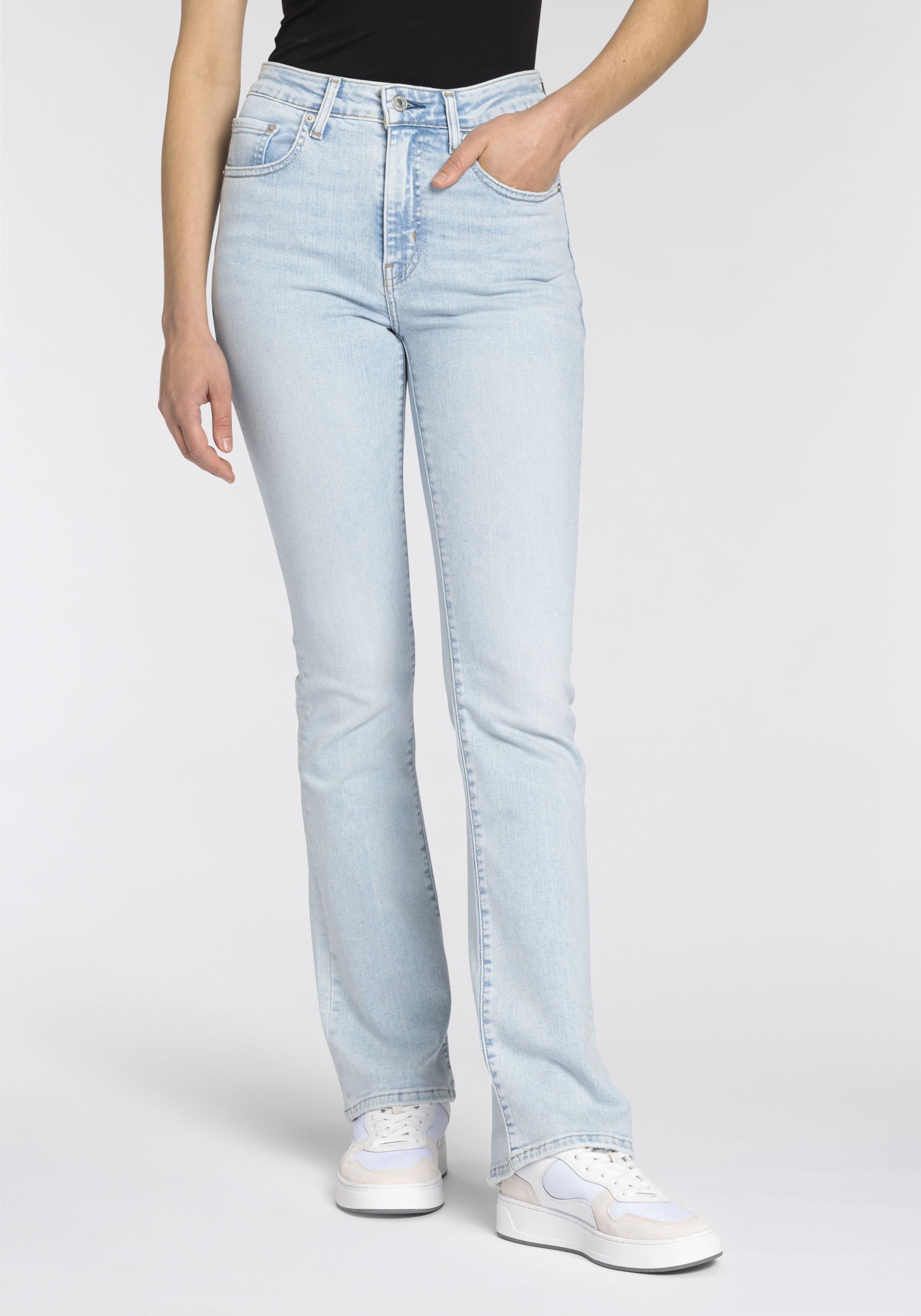 Bootcut-Jeans LEVI'S "725 High-Rise Bootcut" Gr. 32, Länge 32, blau (what's my name) Damen Jeans