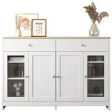 MODFU Sideboard Küchenschrank (mit gehärteten Glastüren und Schubladen, 1 St), Aufbewahrungsschrank, Breite 120cm weiß 120 cm x 80 cm x 37 cm