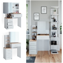 Vicco Schminktisch Frisiertisch Kosmetiktisch Conrada Weiß Sonoma Schminkspiegel 80x132 modern Schlafzimmerkommode Schminkkommode Schublade Spiegelschrank Frisierkommode Make-Up-Tisch