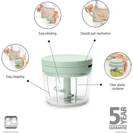 Brabantia TASTY+ Manueller Lebensmittelzerkleinerer | Handbetriebener Minizerkleinerer mit Edelstahlklingen | Zerkleinern und Verquirlen | Kompaktes Küchenwerkzeug | Jade Green