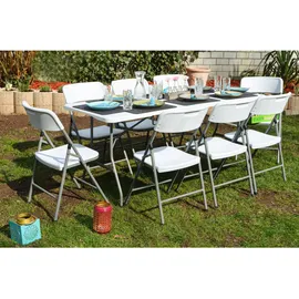 AMANKA Garten-Sitzgruppe, Weiß Kunststoff, Rechteckig, Gartenmöbel Set Klappbar - 180cm Tisch mit 8 Stühlen Garten Sitzgruppe Essgruppe