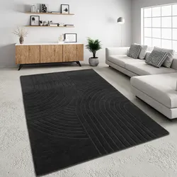 Wollteppich MY HOME "Gabbo Design, Handweb Teppich, reine Wolle, handgewebt" Gr. 4, grau (dunkelgrau), B:160cm H:14mm L:220cm, Wolle, Teppiche, Hoch-Tief-Effekt, reine Wolle, Scandi-Look, Naturfaser, Handarbeit