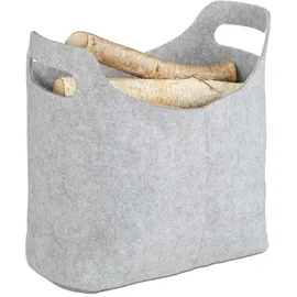Relaxdays Kaminholztasche Filz 40 x 39,5 x 23 cm grau