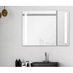 Badspiegel TALOS "Light", silber (silberfarben), B:80cm H:60cm T:5cm, Spiegel, BxH: 80x60 cm, energiesparend