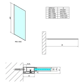 Polysan s.r.o. Polysan MODULAR SHOWER BLACK Glaswand für Wandmontage, 1-teilig, 800mm - Schwarz
