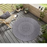 NORTHRUGS Porto In- Outdoor Teppich Rund – Runder Wendeteppich Wasserfest Mandala Design Flachgewebe Teppich Wetterfest Balkon, Garten, Wohnzimmer in Night Silber, ⌀100cm