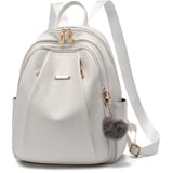 NICOLE & DORIS Rucksack Frauen Modern Rucksack Damen Groß Anti Diebstahl Rucksäcke PU Leder Wasserdichter Schulrucksack Cityrucksack Daypack für Reisen Freizeit Arbeit Weiß